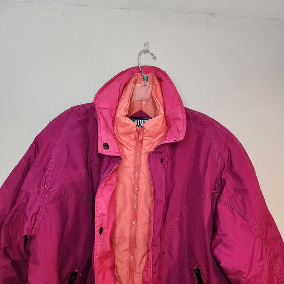 Y2K 90s Mixed Blues Women's Puffer Large Pink Orange Full Zip Nylon - Picture 2 of 9